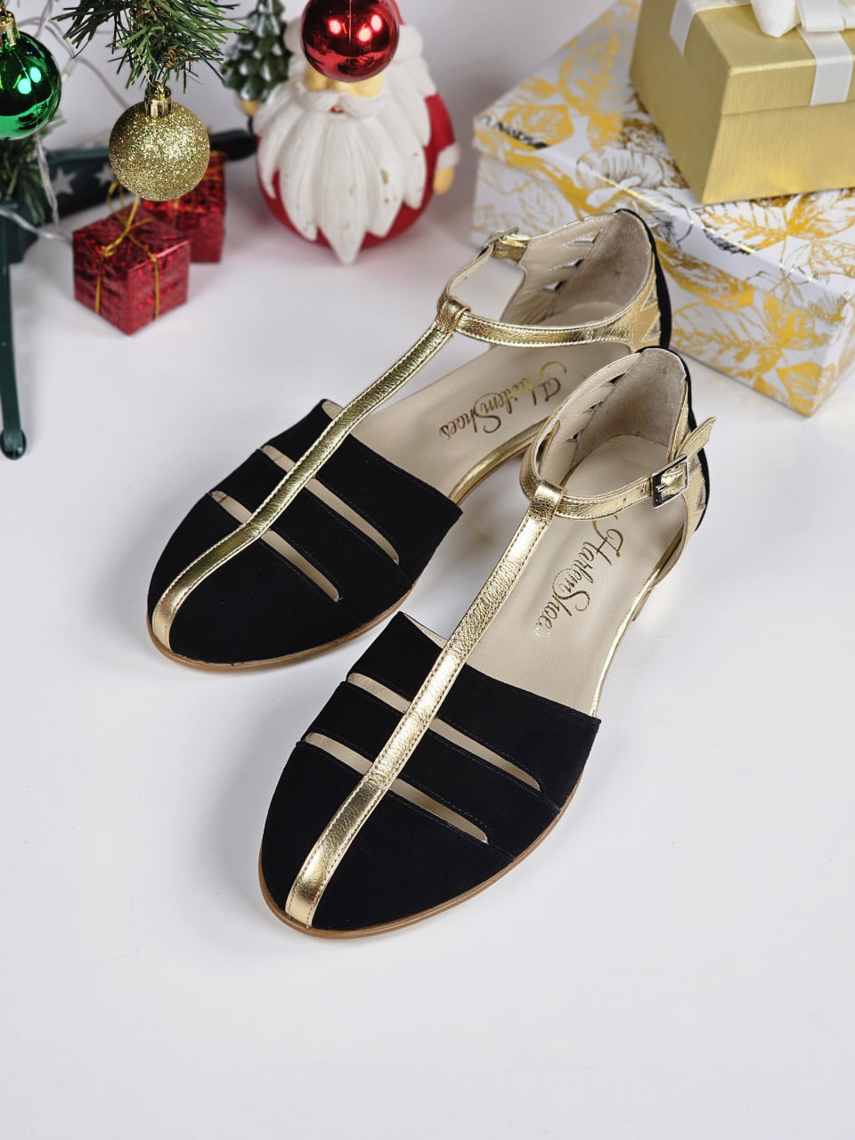 Harmony Black Suede & Gold Leather 4 cm heel