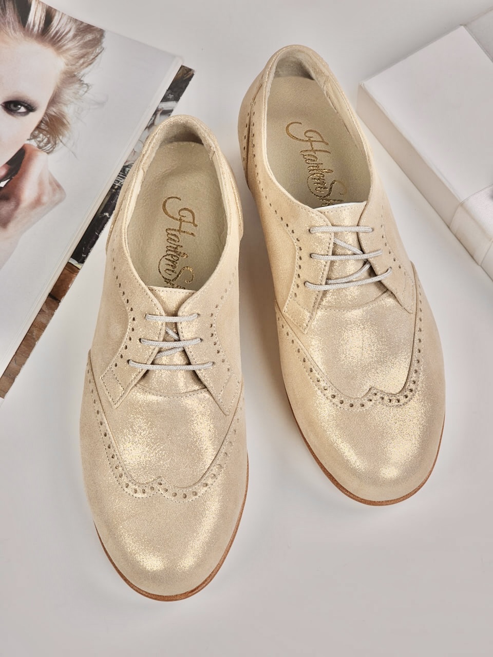 Women Oxfords Golden Suede 4 cm heel