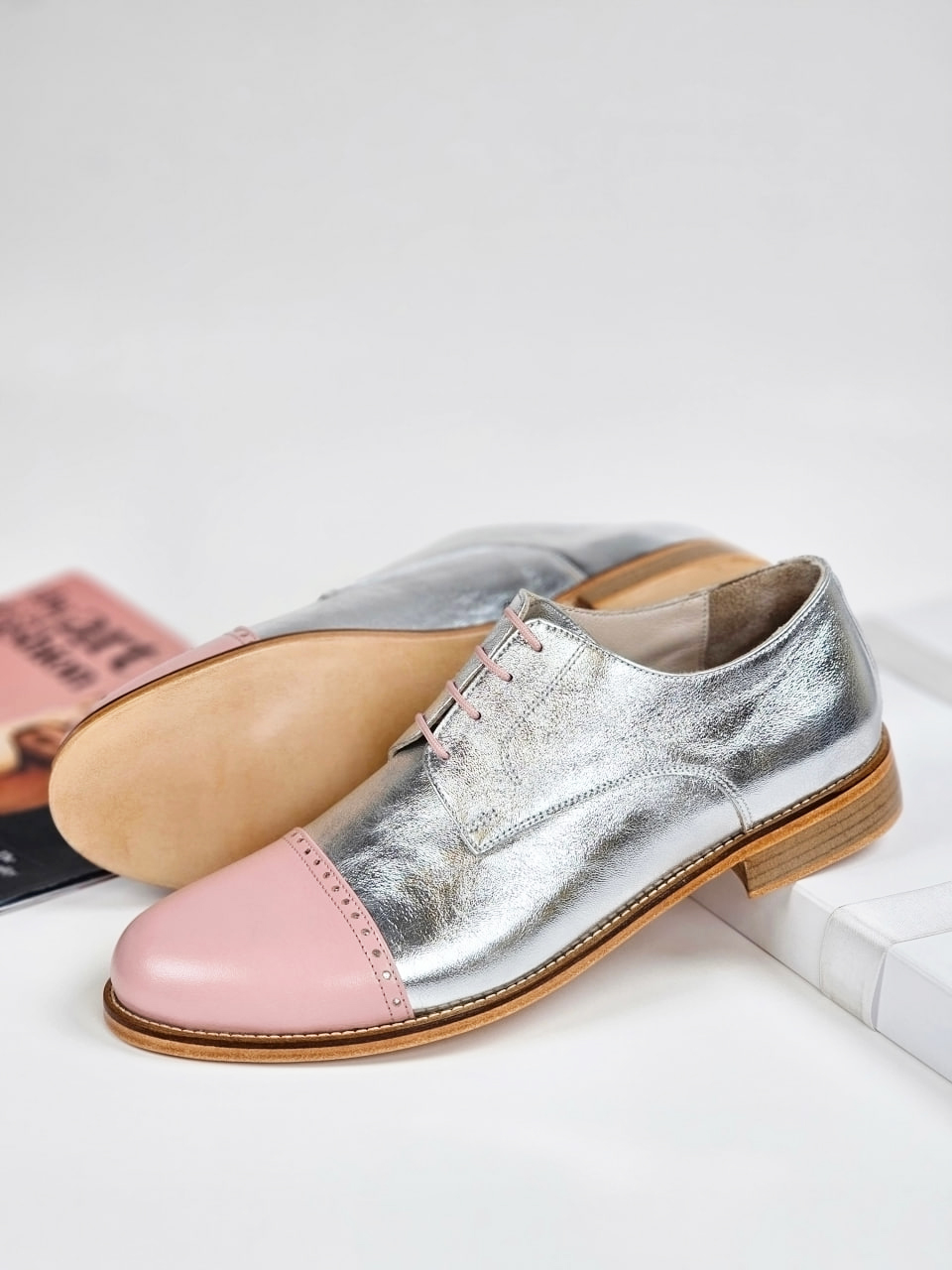 California Silver Leather & Nose Pink Leather 2 cm heel