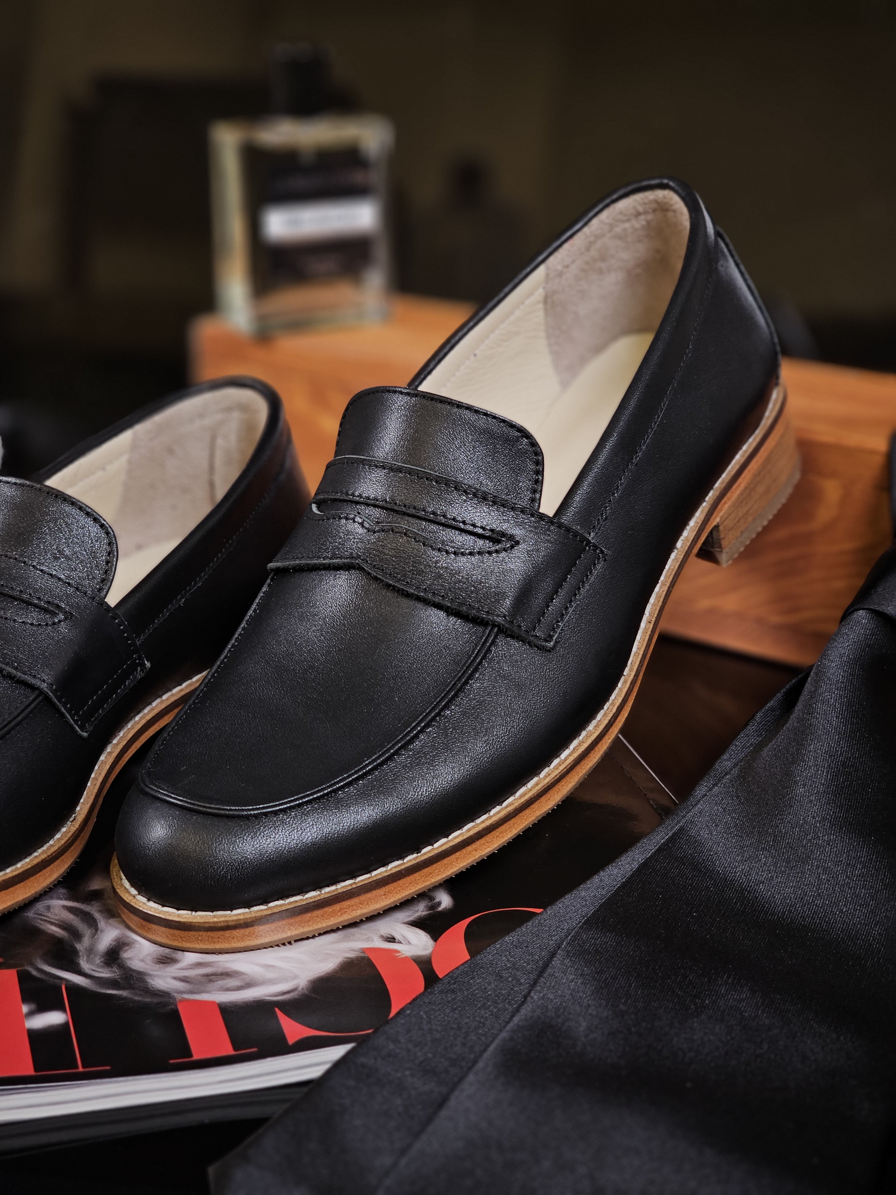 Loafers Black Leather 2 cm heel