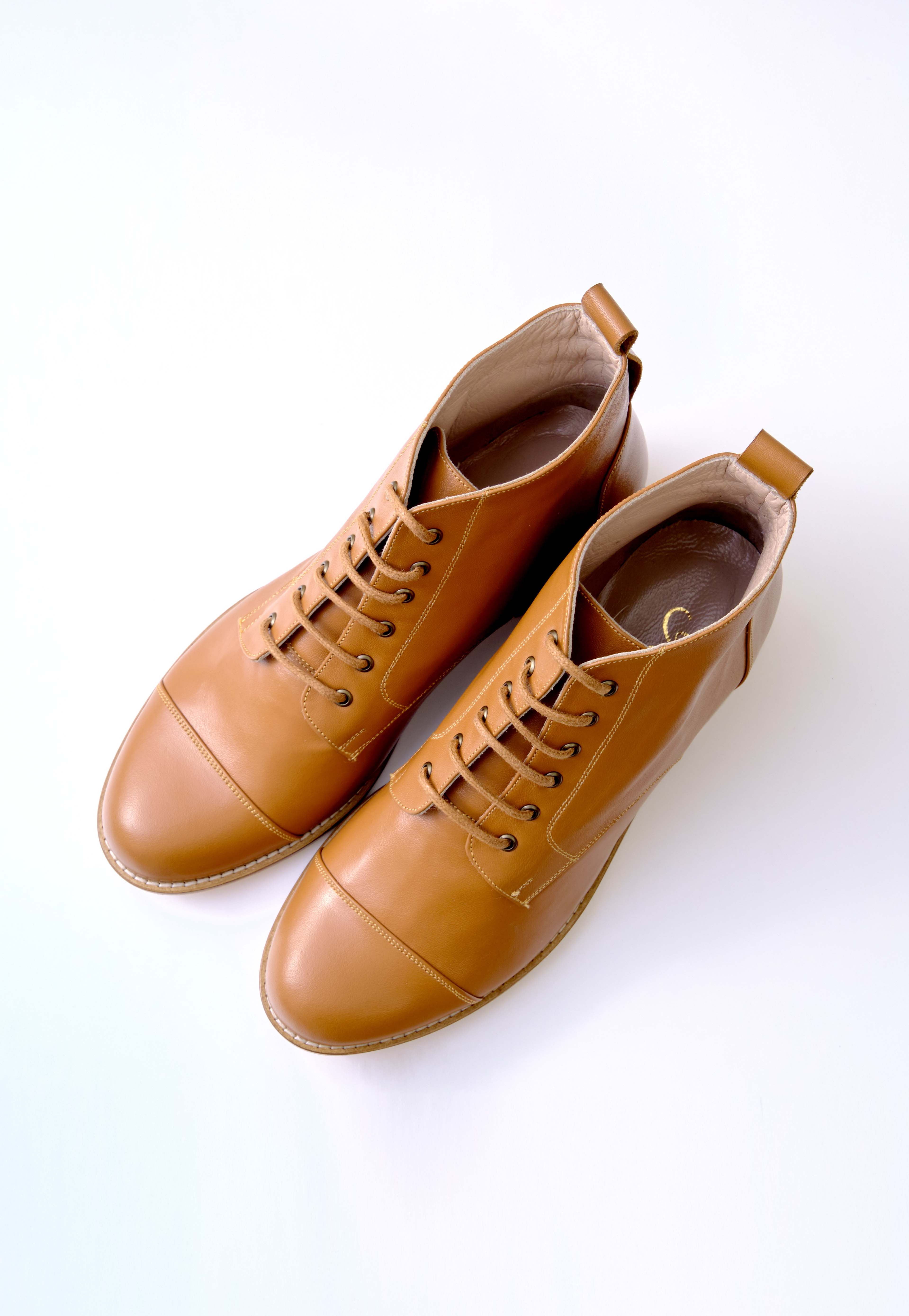 Derby Boots Light Brown Leather 2 cm heel