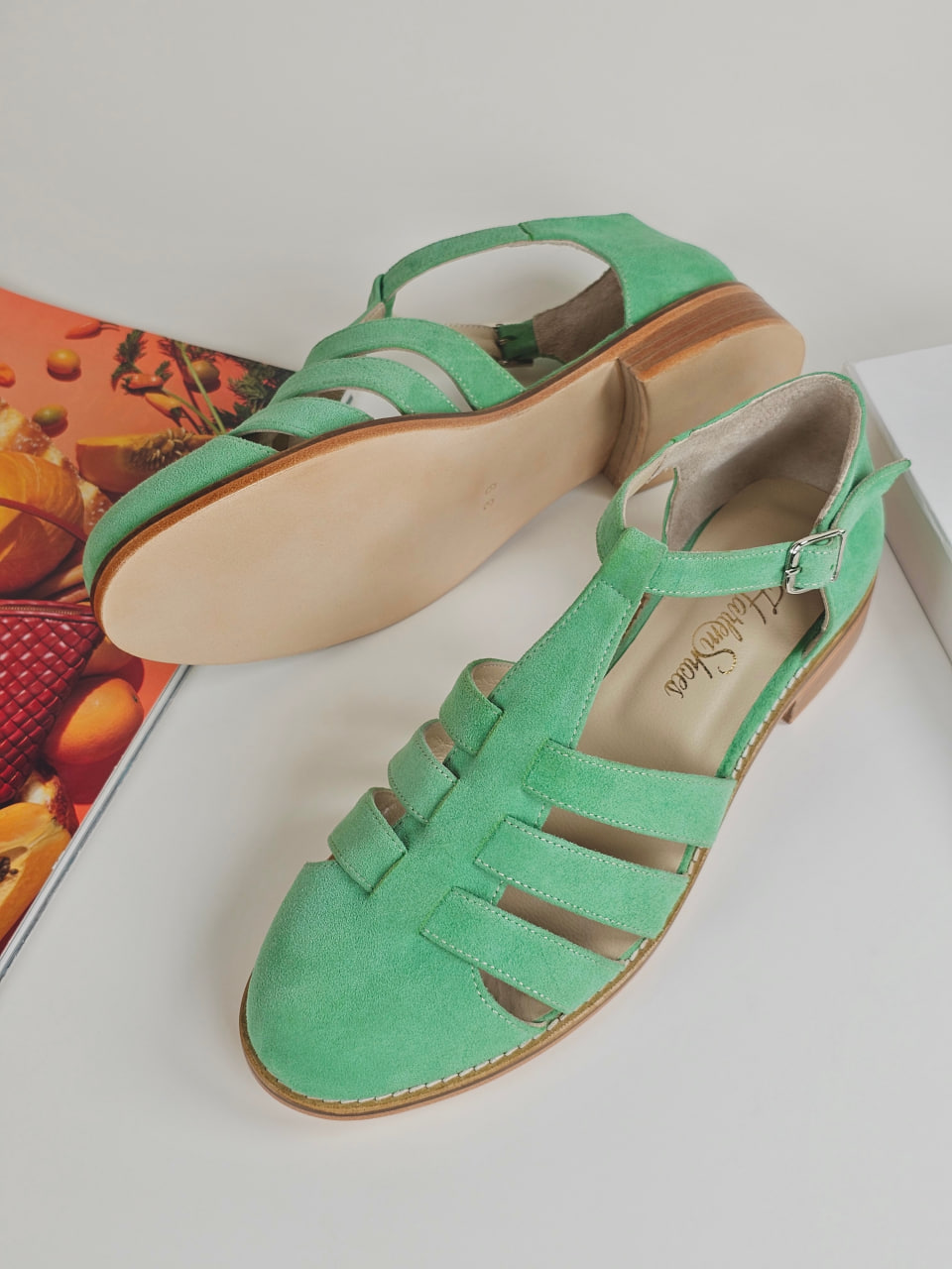 Sandals Mint Green Suede 2 cm heel