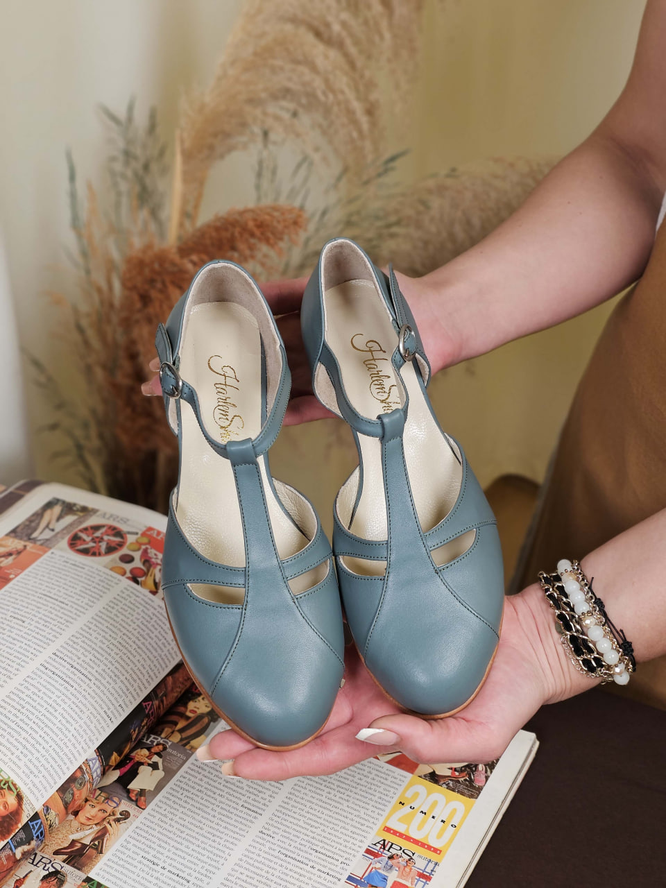 Isabel Teal Green Leather 3 cm heel