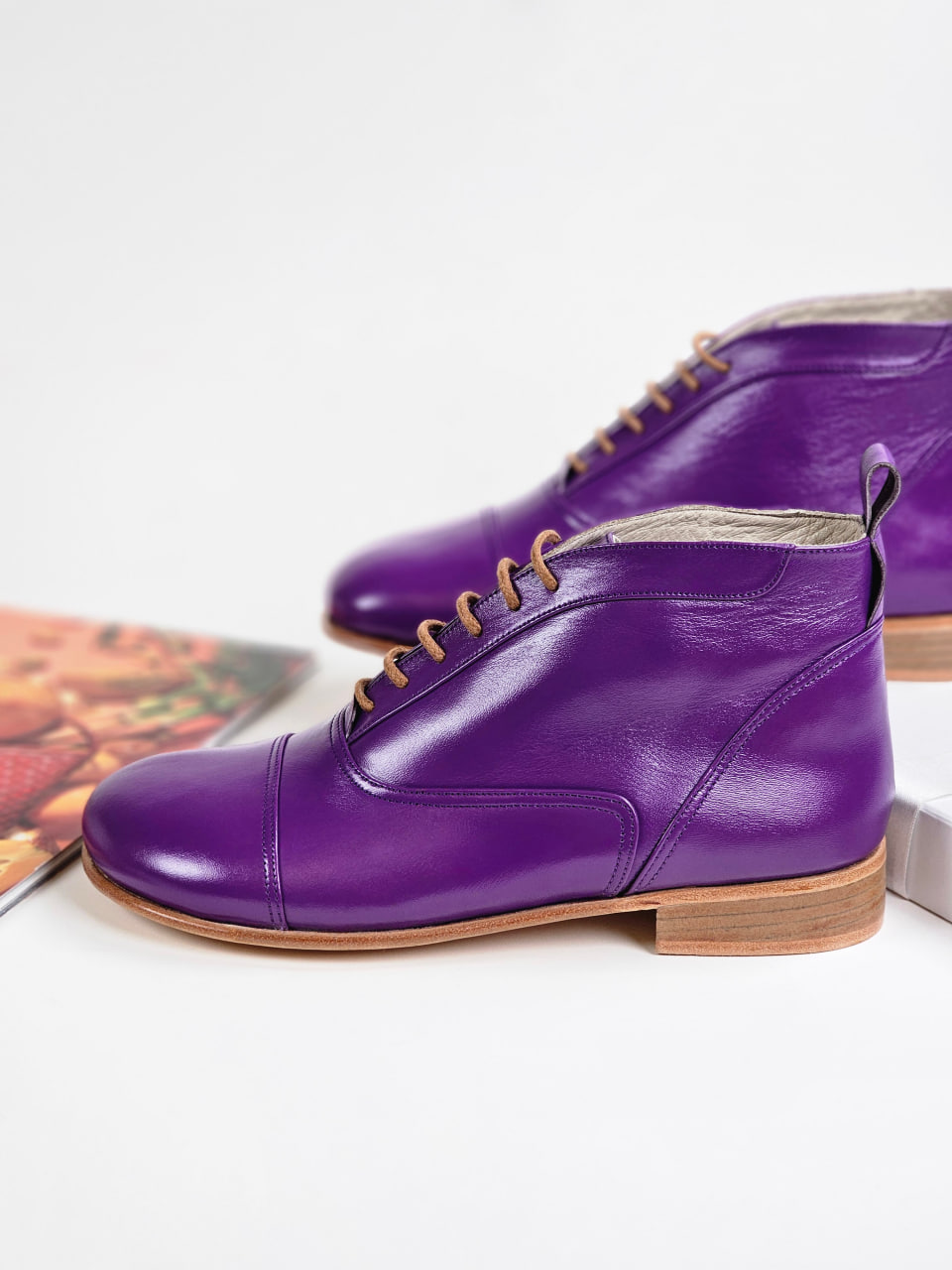 Barefoot Smooth Boots Purple Leather 2 cm heel
