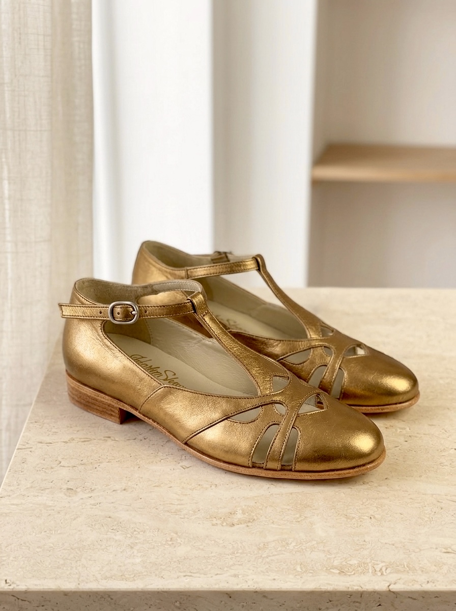 Spring Dark Gold Leather 2 cm heel