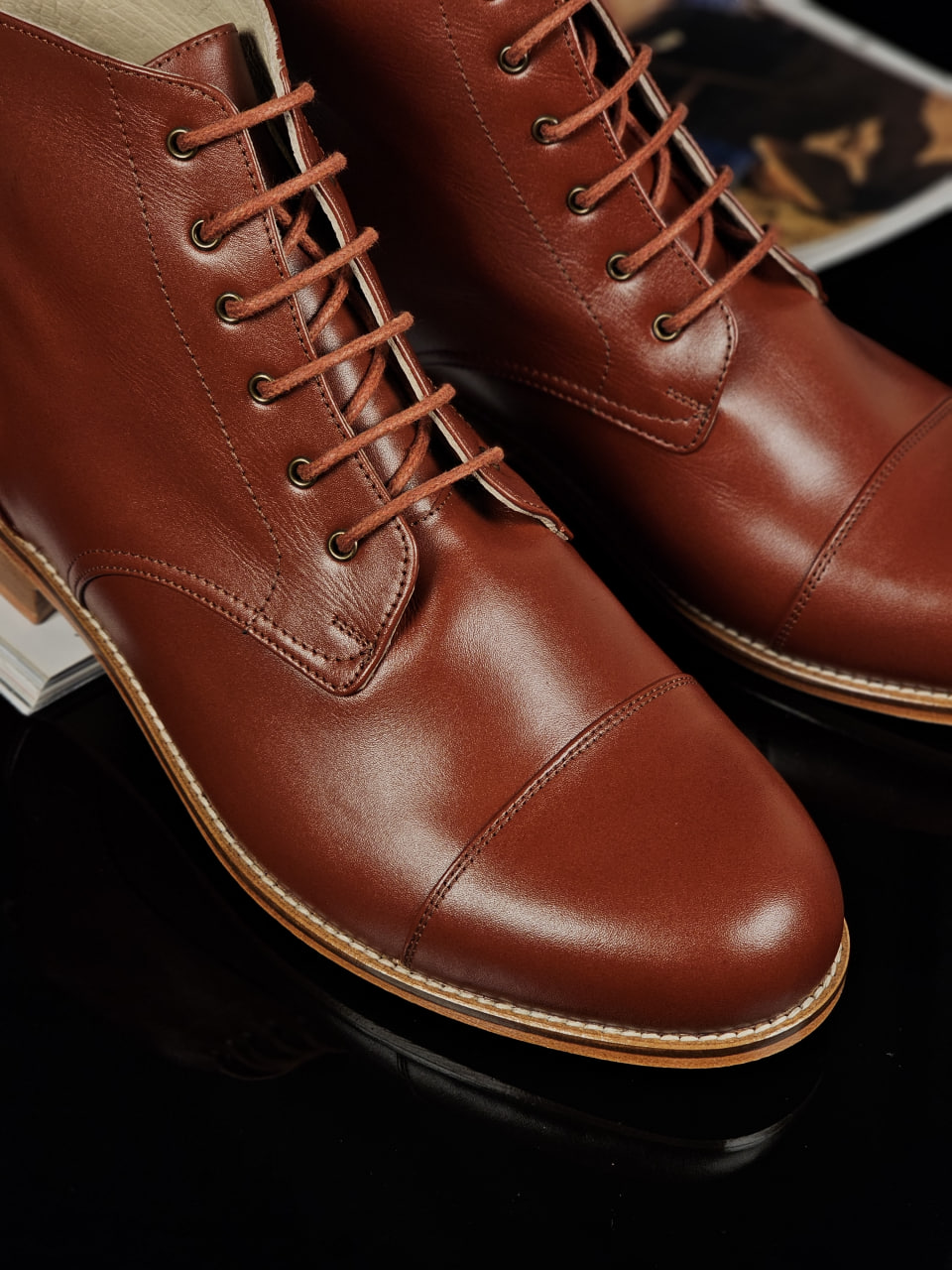 Derby Boots Brown Leather 2 cm heel