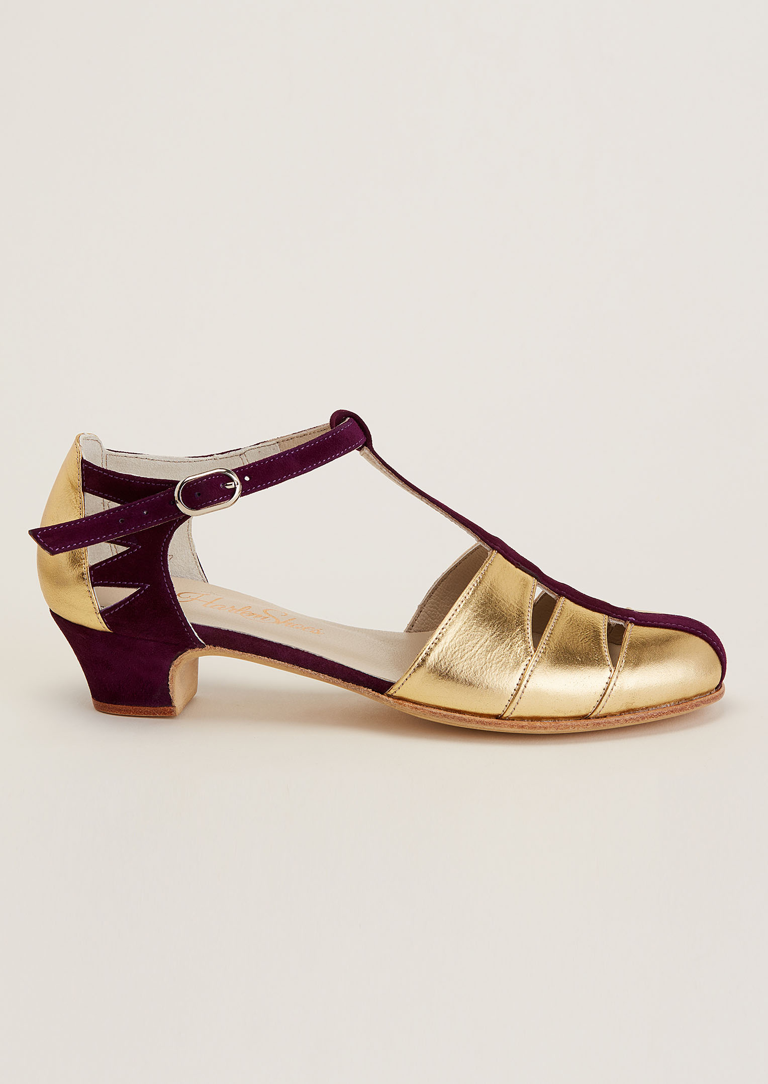 Harmony Gold Leather & Purple Suede 4 cm heel