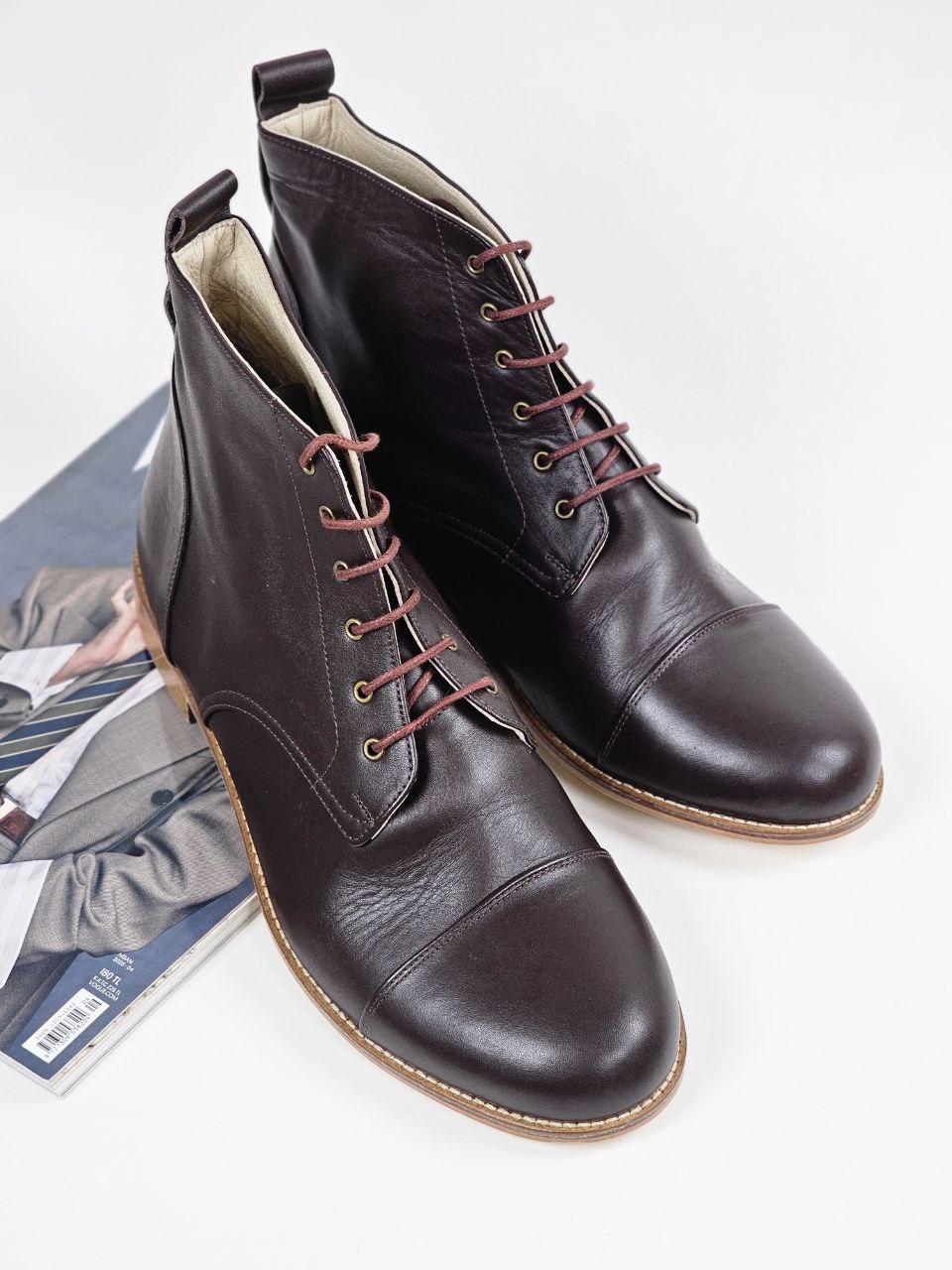 Derby Boots Dark Chocolate Leather 2 cm heel