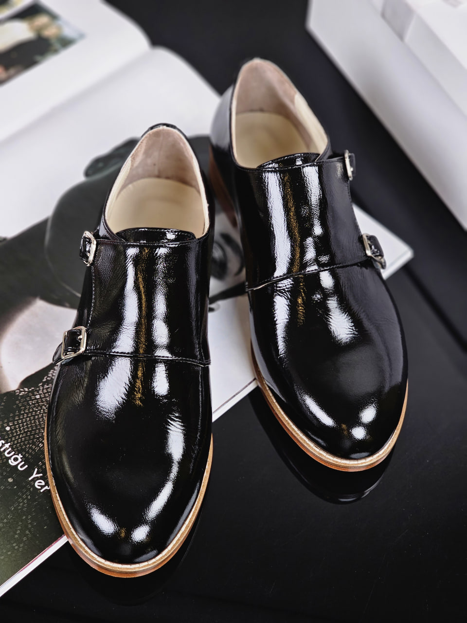 Monk Black Polished Leather