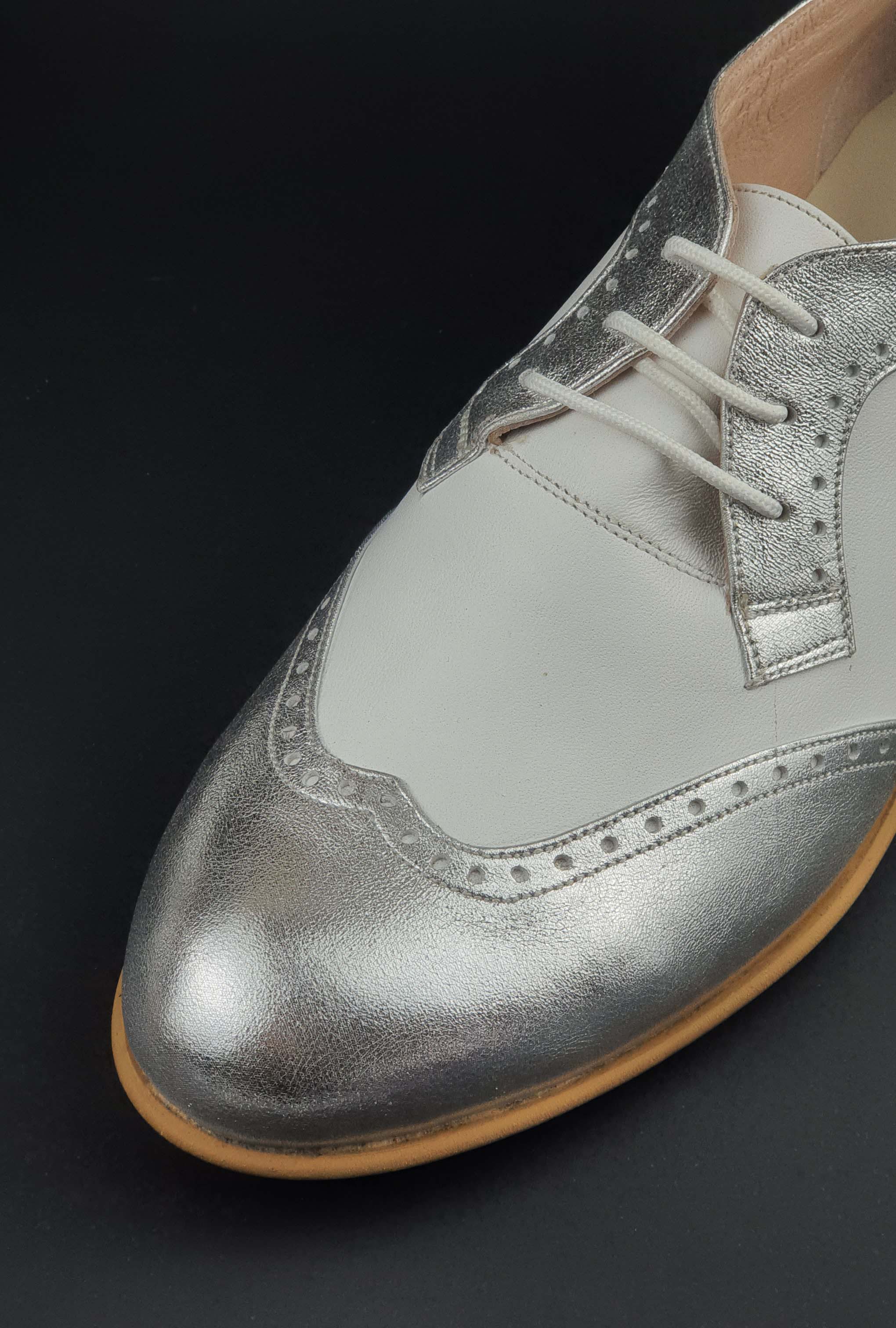 Women Oxfords Silver & White Leather 2 cm heel