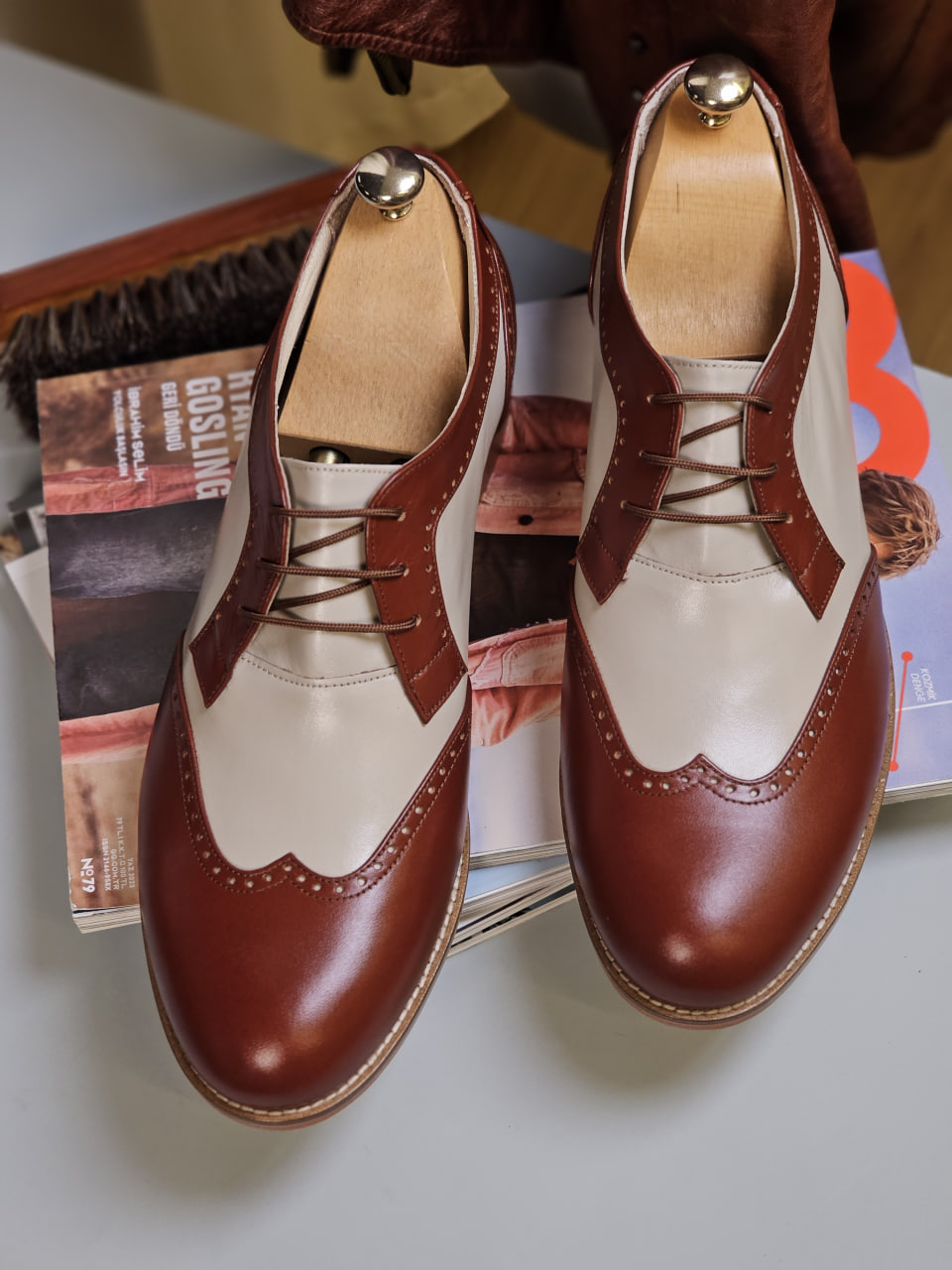 Men Oxfords Brown & Beige Leather 2 cm heel