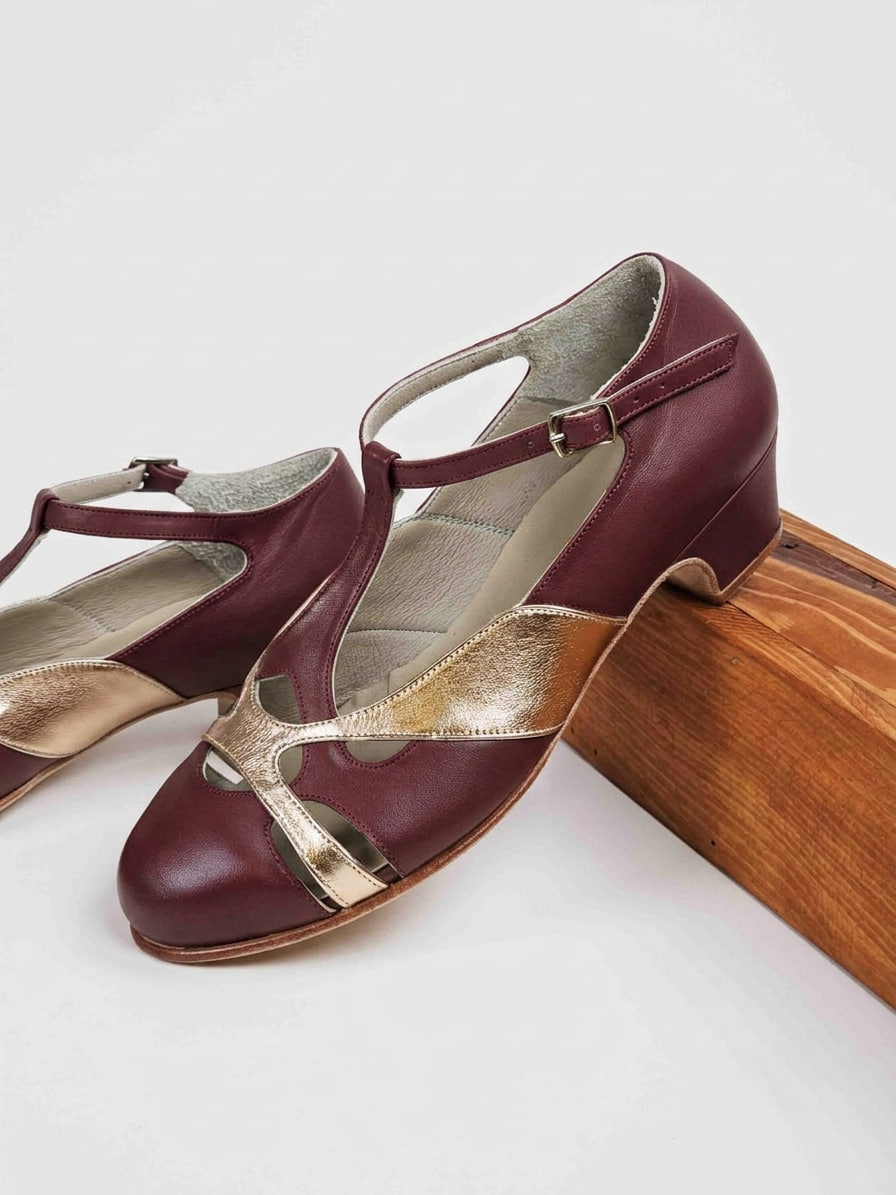 Spring Bordeaux & Rose Gold Leather 4 cm heel