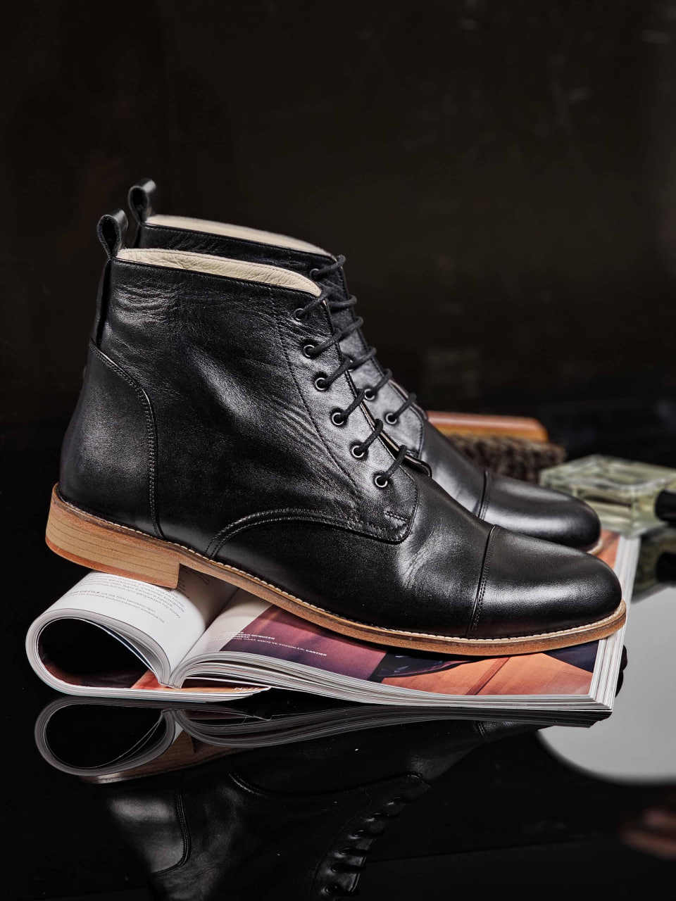 Derby Boots Black Leather 2 cm heel