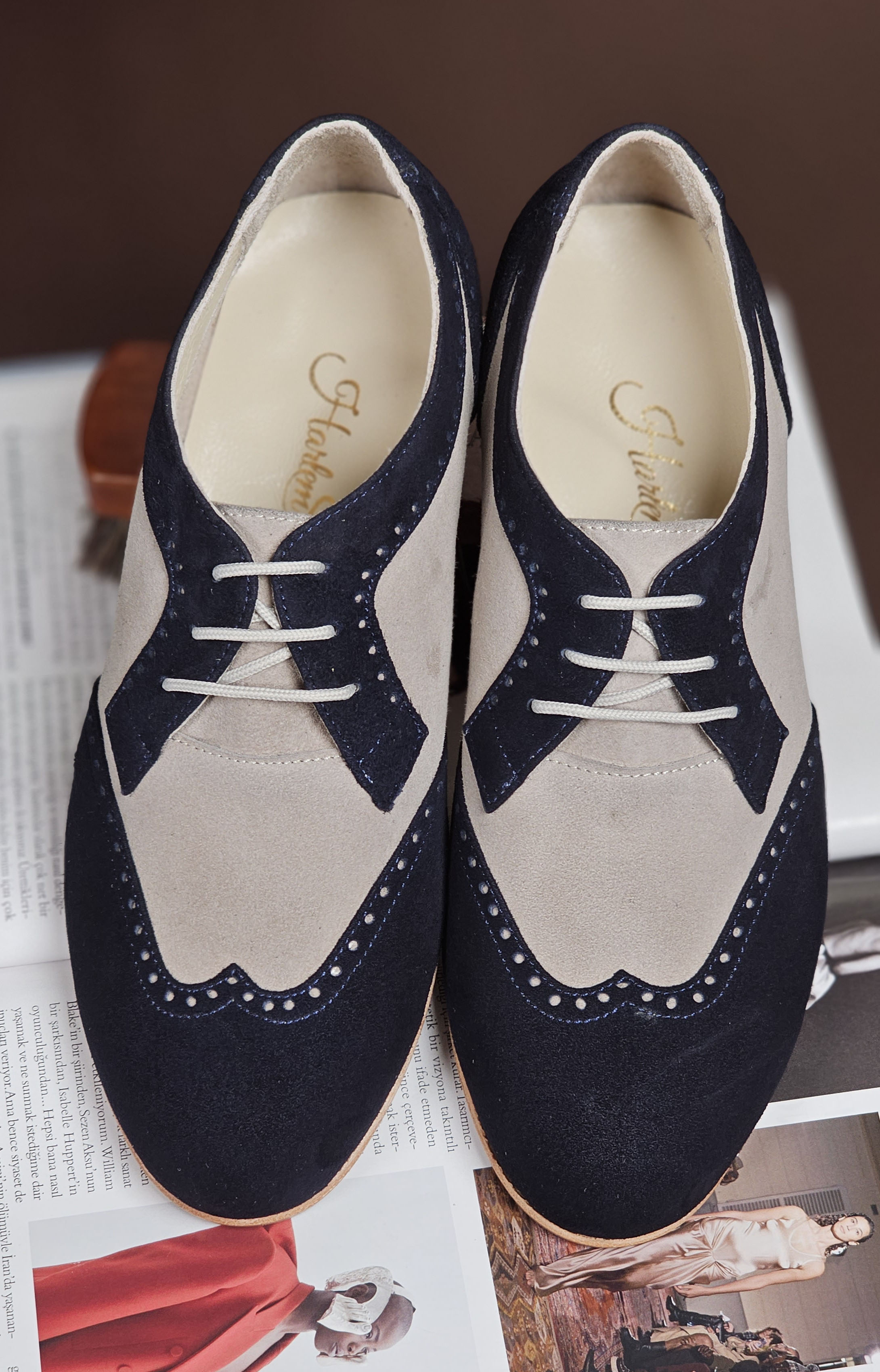 Women Oxfords Dark Blue & Soft Grey Suede 4 cm heel