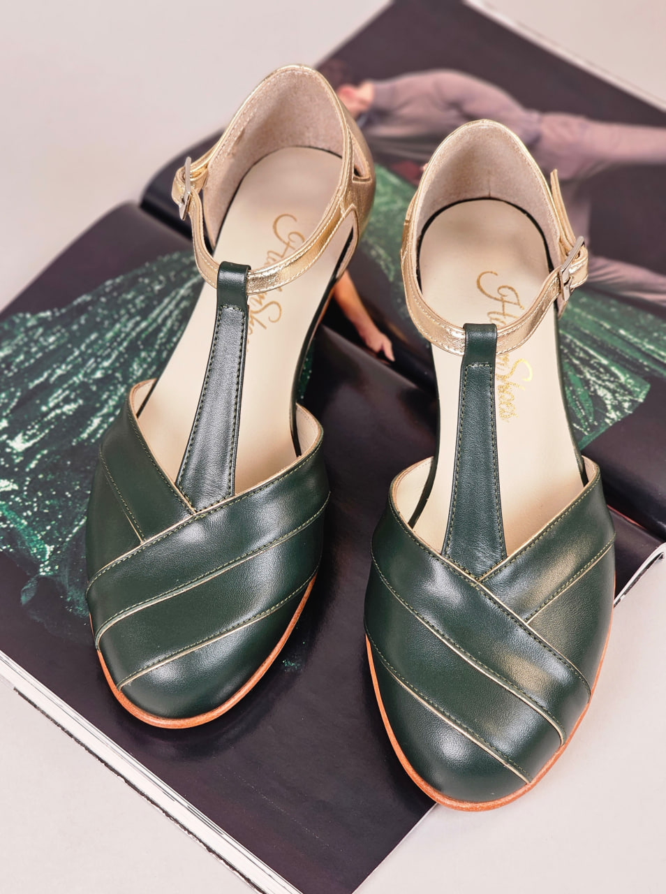 Sugar Jungle Green & Platinum Gold Leather 4 cm heel