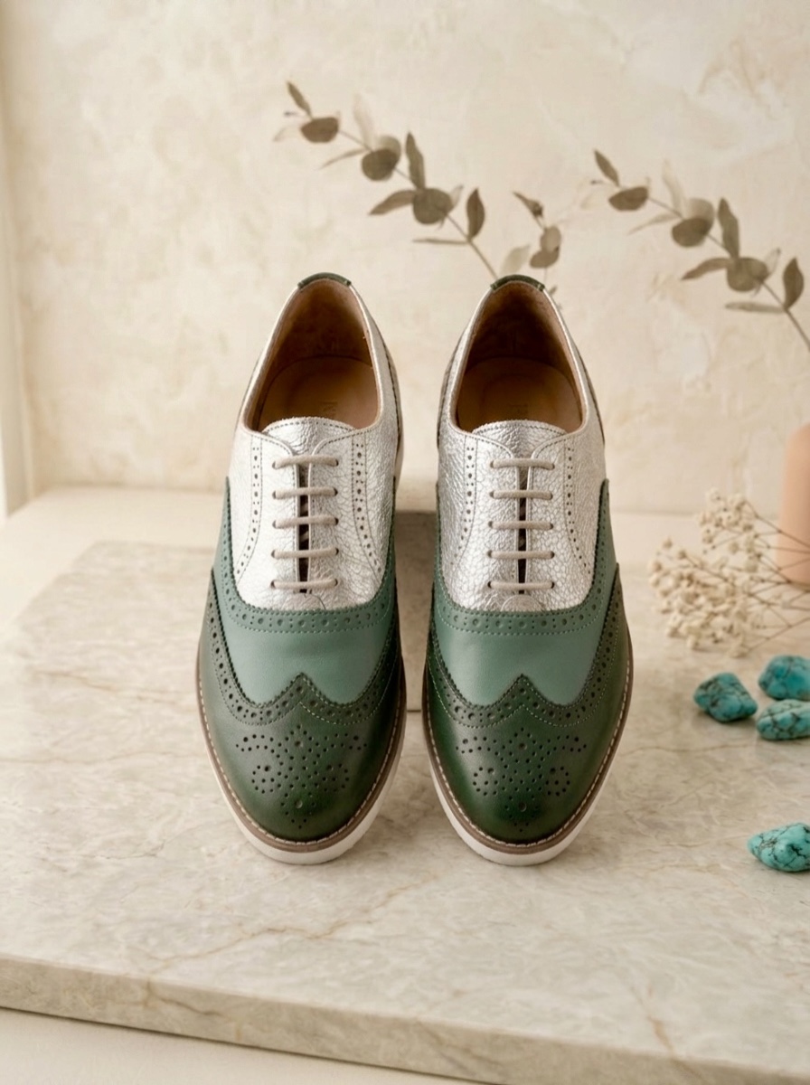 Brogue Jungle Green & Teal Green & Silver leather with Eva sole