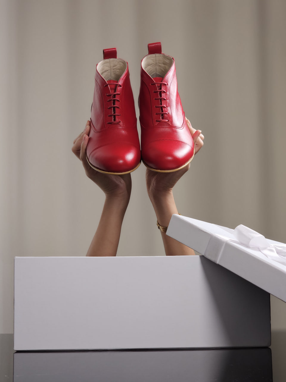 Smooth Boots Red Leather 2 cm heel
