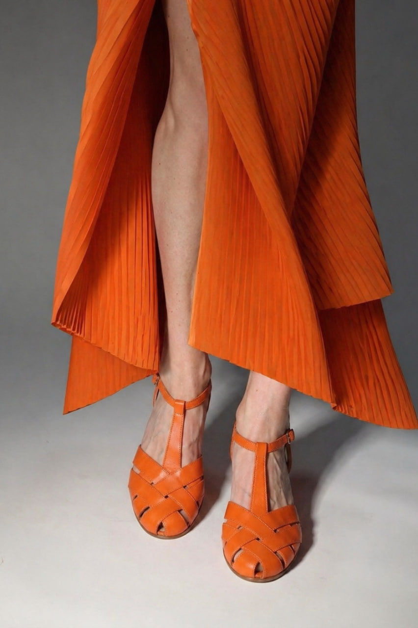 Summer Orange Leather 1.5 cm heel