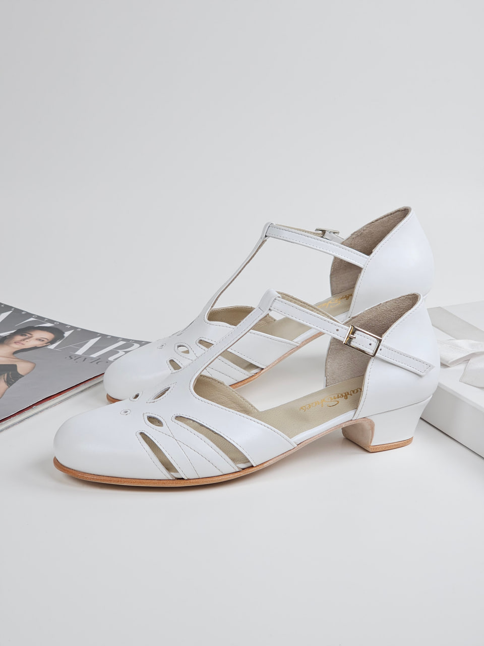 Rosy White Leather 3 cm heel