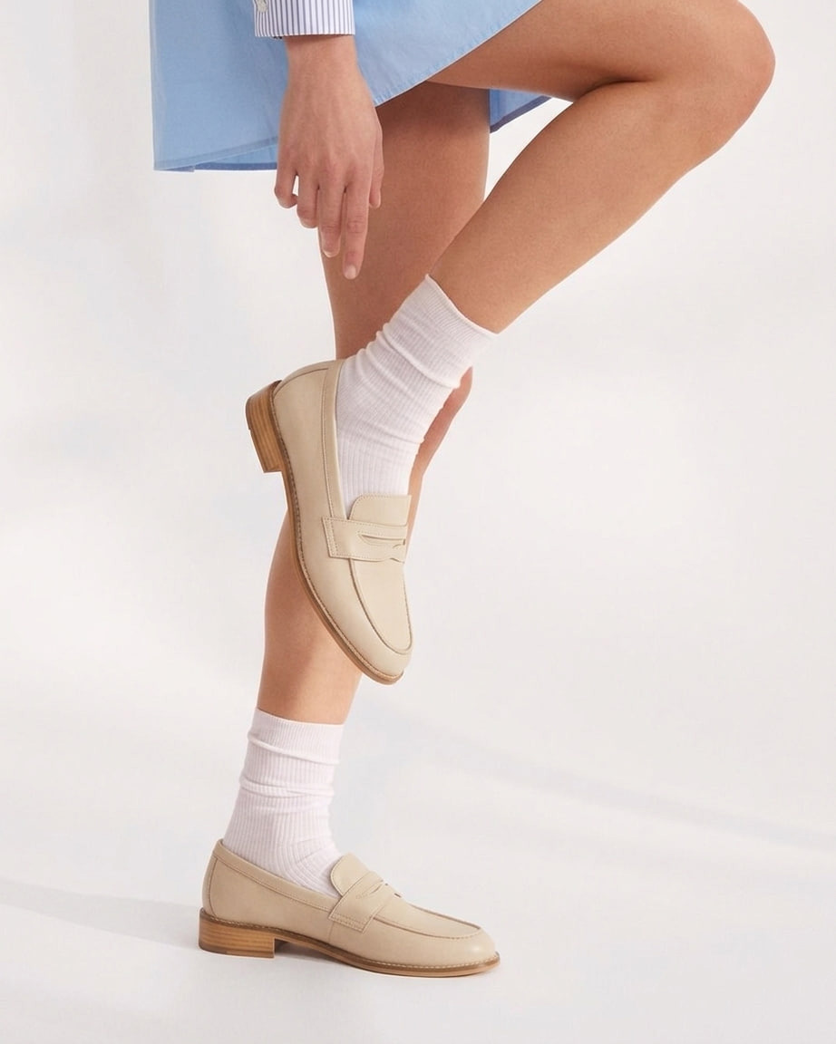 Loafers Beige Leather 2 cm heel