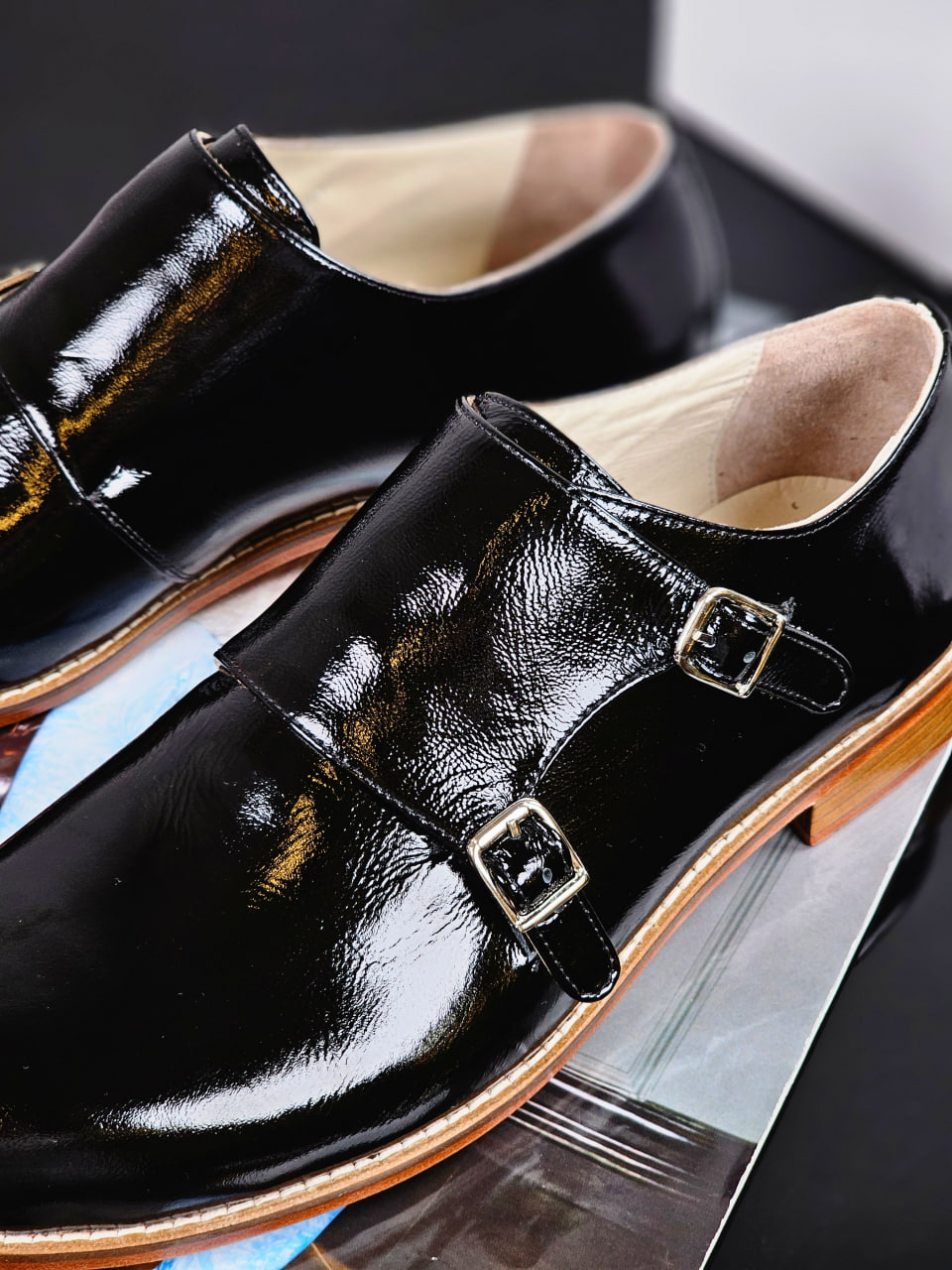 Monk Black Polished Leather