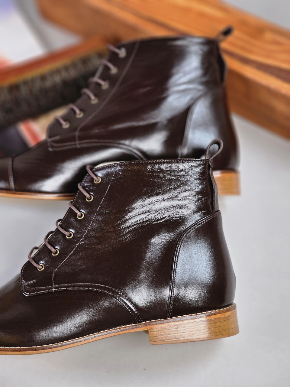 Derby Boots Dark Chocolate Leather 2 cm heel