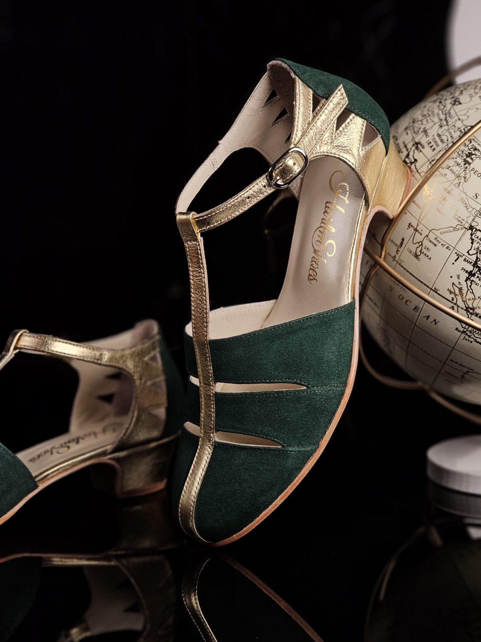 Harmony Emerald Suede & Gold Leather 4 cm heel