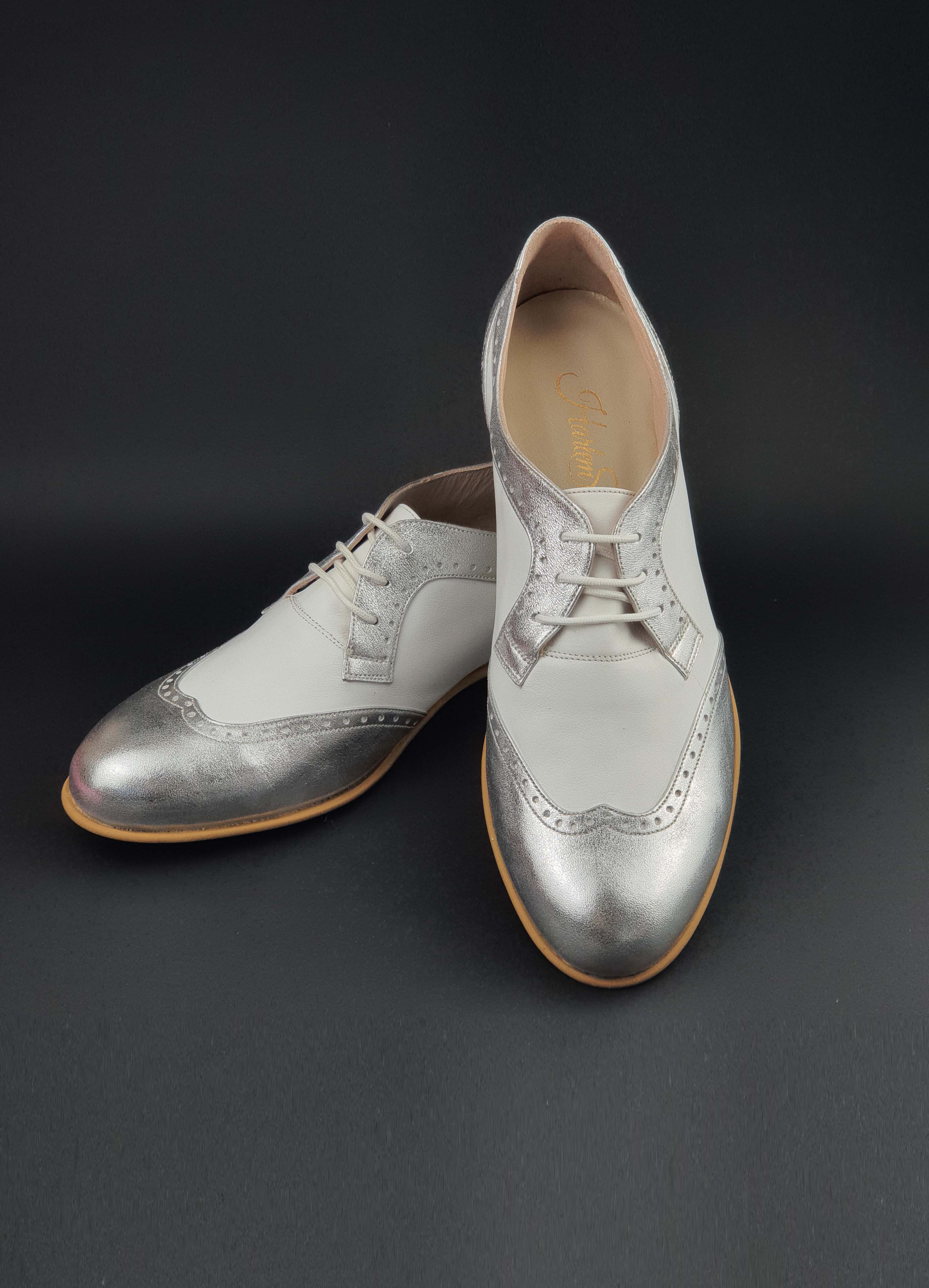 Women Oxfords Silver & White Leather 2 cm heel