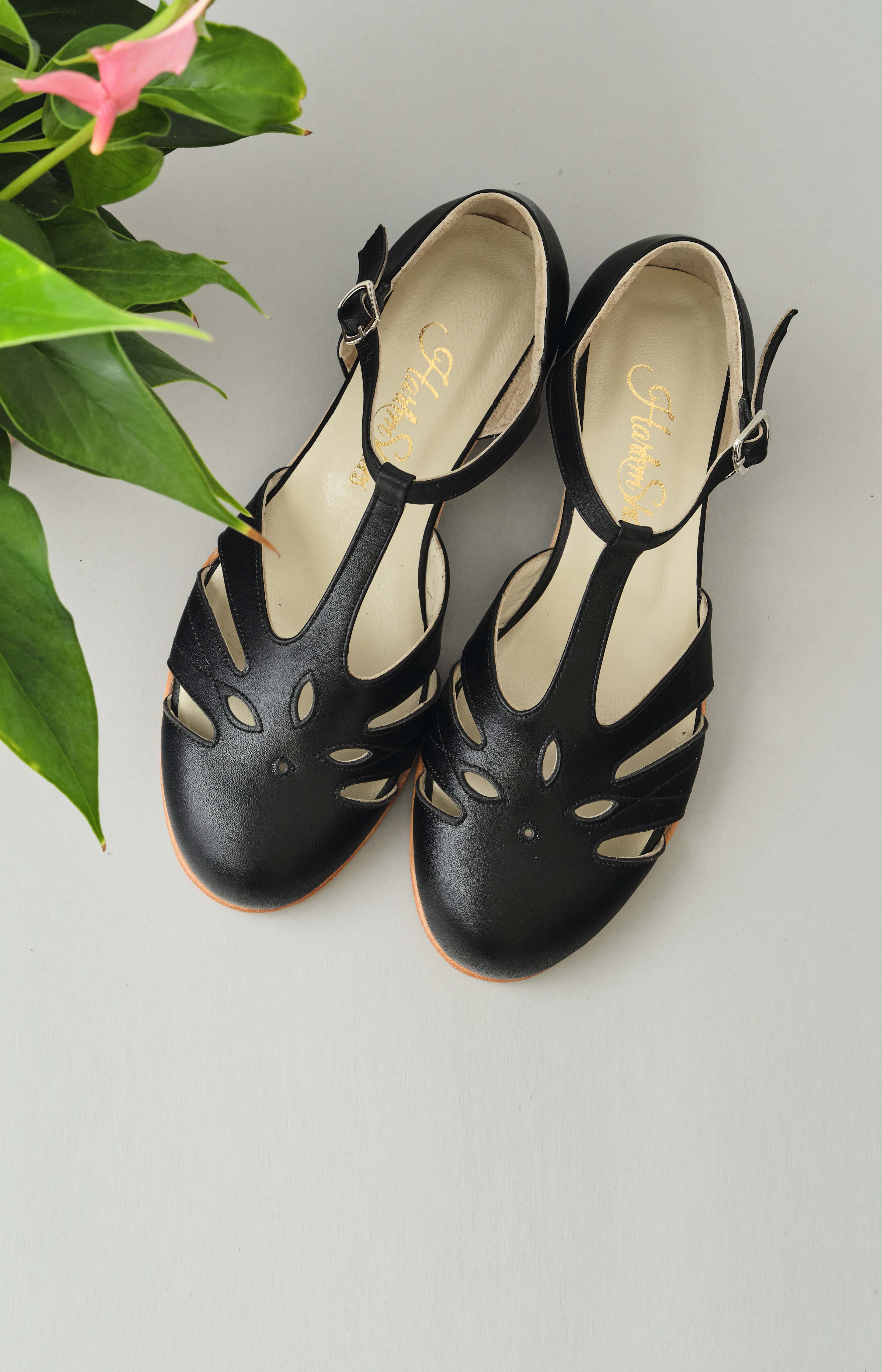 Rosy Black leather 3 cm heel