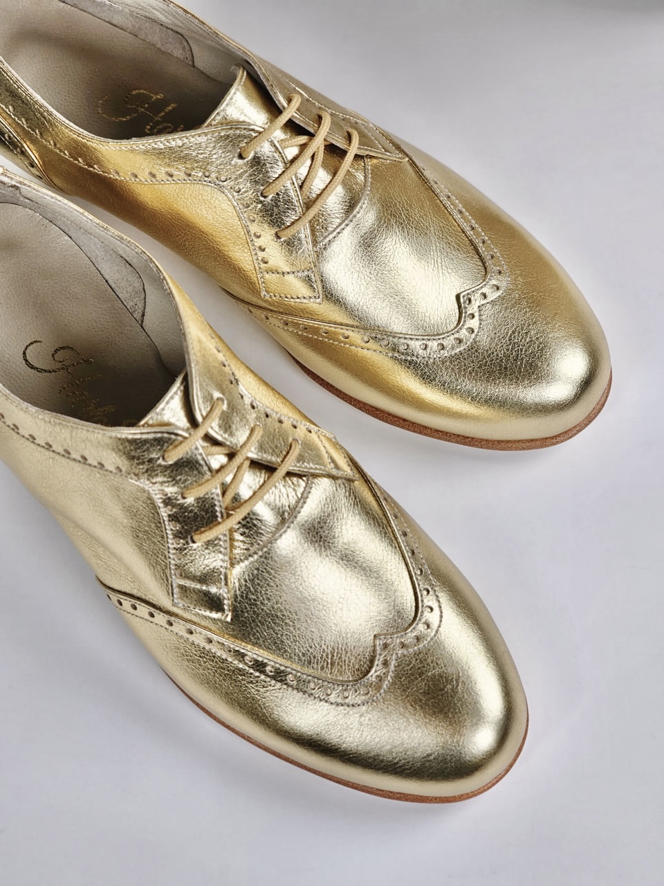 Women Oxfords Gold Leather 4 cm heel