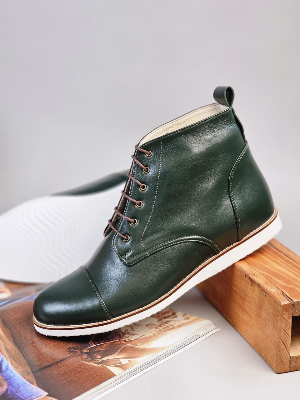Derby Boots Jungle Green Leather with Eva sole